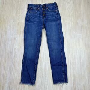 J Crew Vintage Straight Button Fly Mid Rise Fray Ankle Casual Denim Jeans 25
